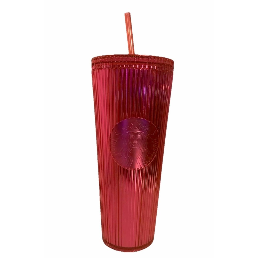 Starbucks‎ Cold Cup Tumbler Venti 24oz Pink Ribbed Pleated Acrylic 2023